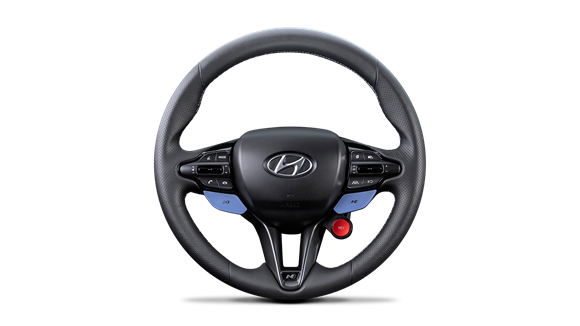 Hyundai i20 N design N-rat med N-logo og to N-knapper